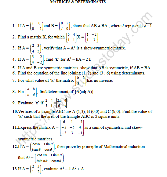 Matrices And Determinants Objective Questions Pdf